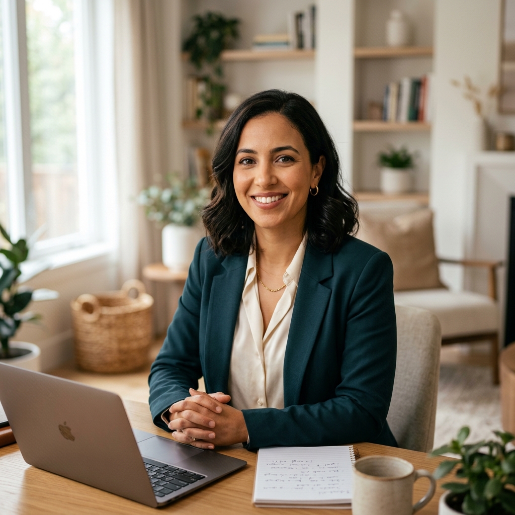 Professionnelle souriante dans son bureau